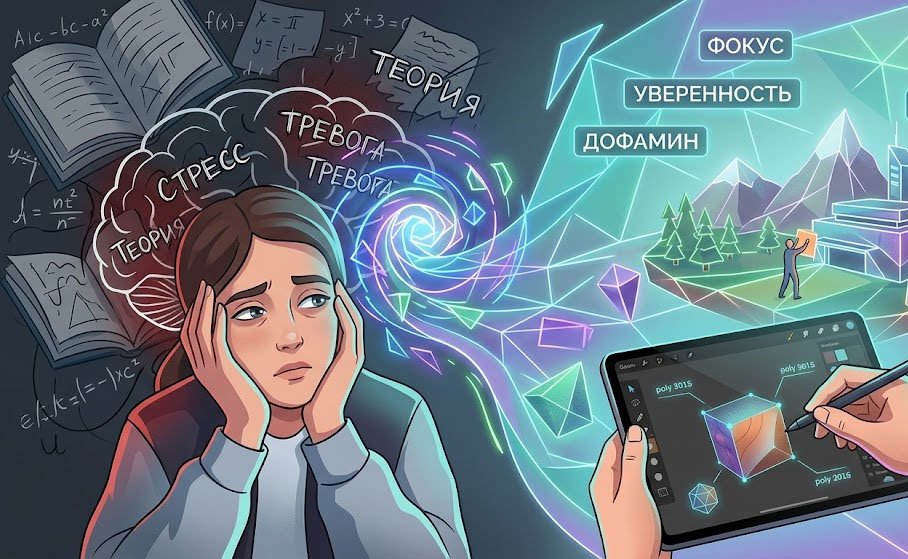 трансформация стресса в яркое 3D-моделирование.