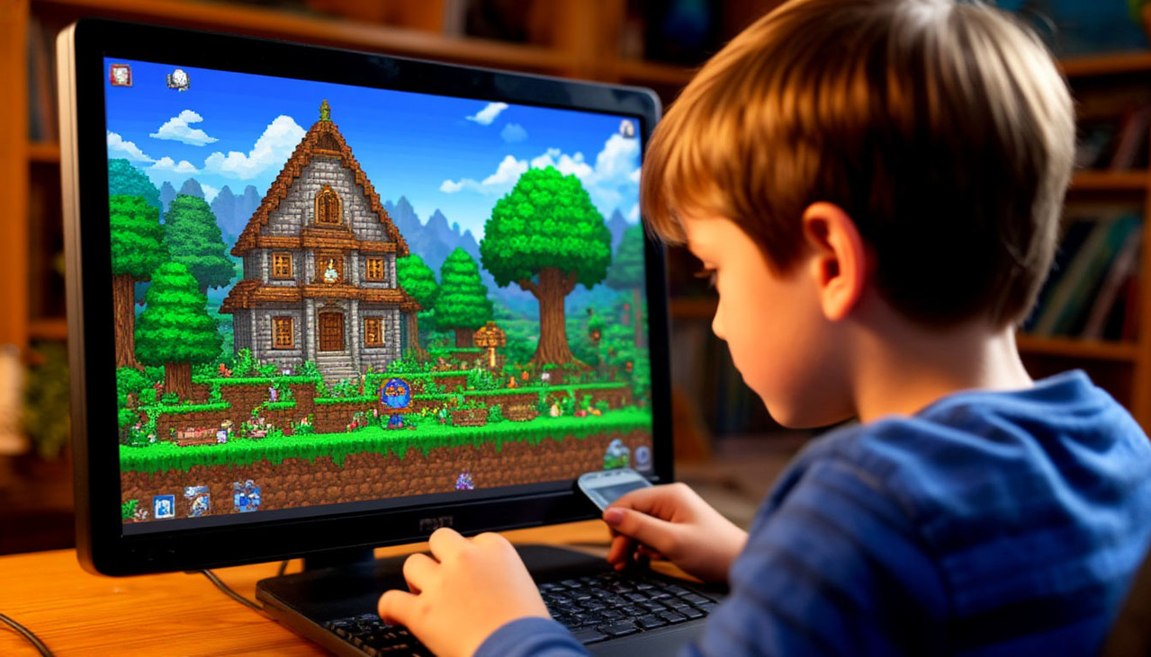 Ребенок играет в terraria